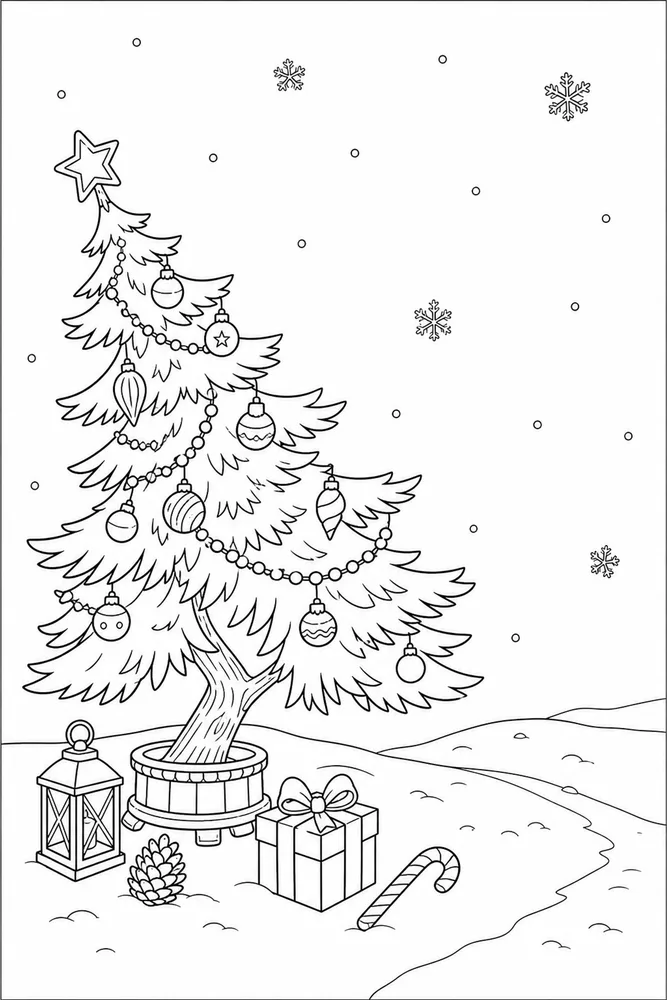 Christmas Tree Christmas tree simple scene coloring page