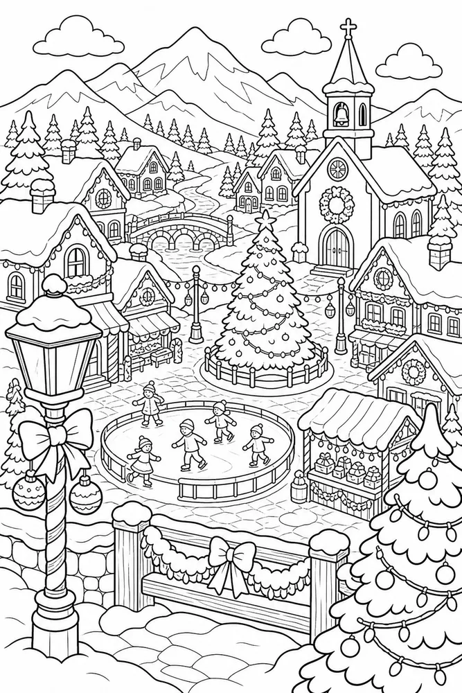 Christmas Village Mountain Village Overlook printable coloring page