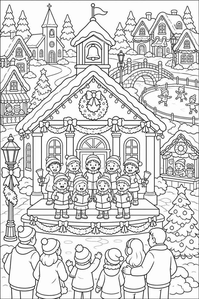 Christmas Village Village School Holiday Concert printable coloring page