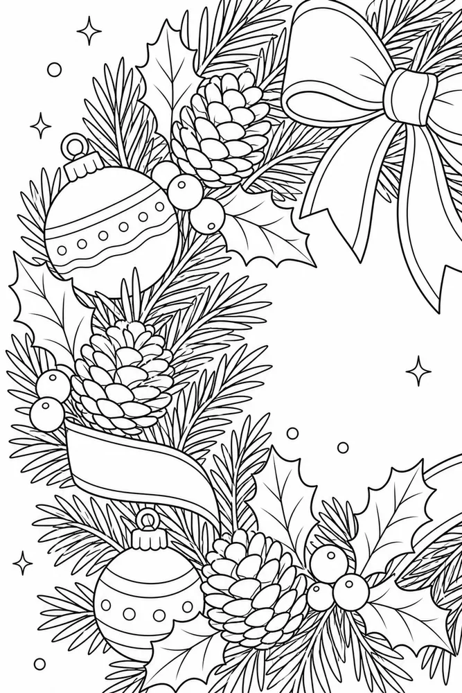 Christmas Wreath Christmas wreath close up detail coloring page