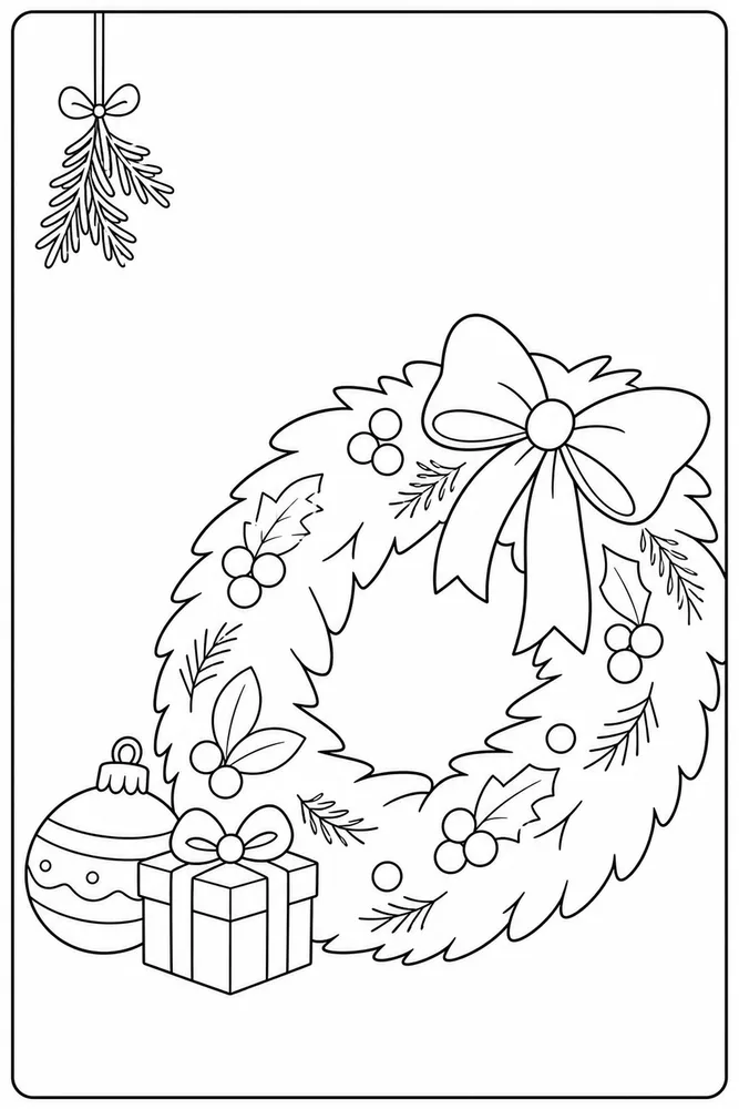 Christmas Wreath Christmas wreath easy beginner page coloring page