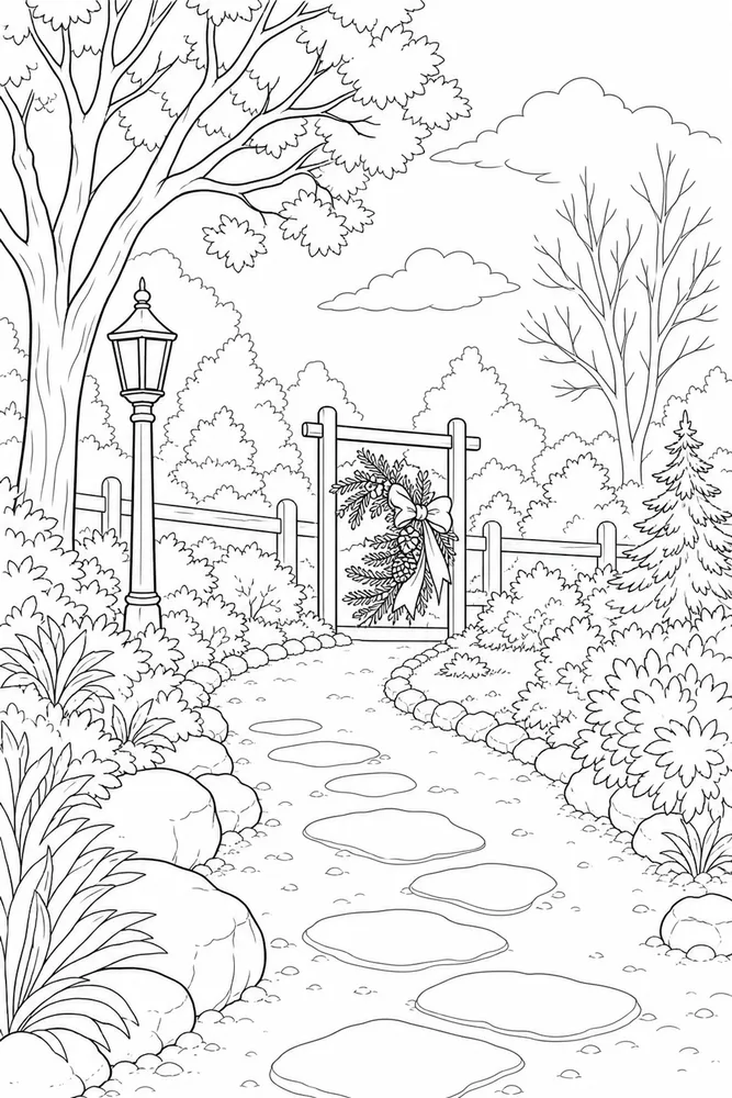 Christmas Wreath Christmas wreath outdoor path coloring page
