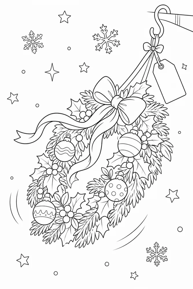 Christmas Wreath Christmas wreath playful pose coloring page