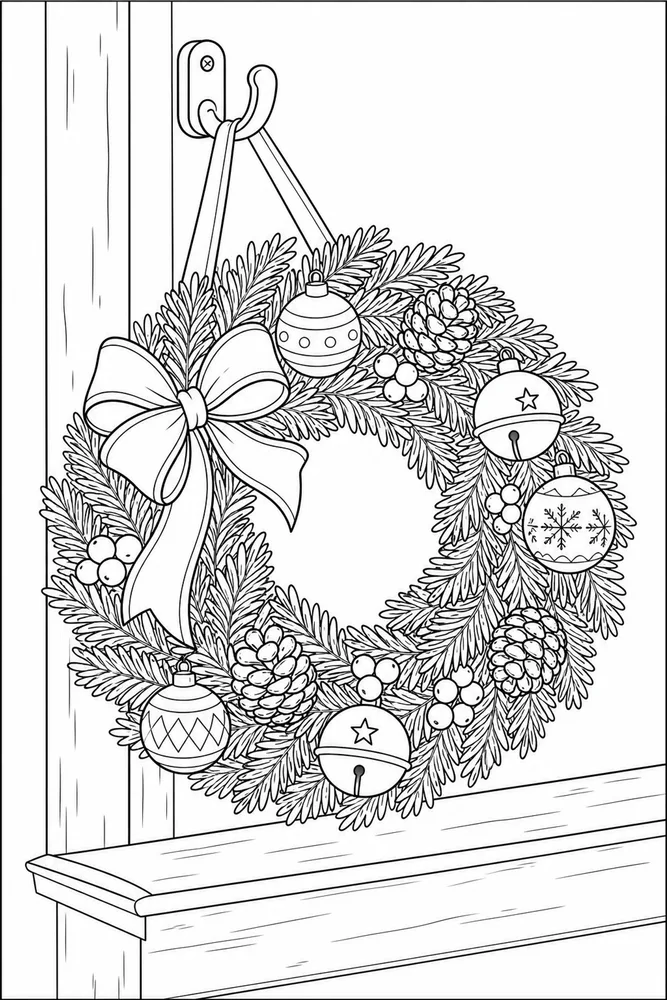 Christmas Wreath Christmas wreath simple scene coloring page