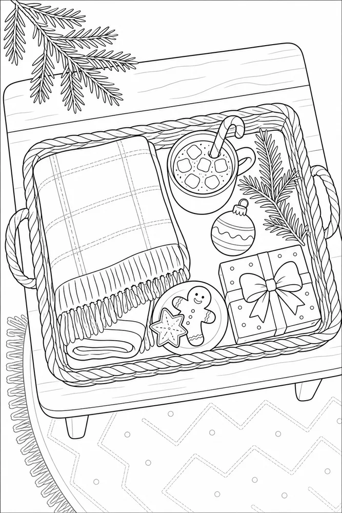 Easy Christmas Easy christmas cozy indoor moment coloring page