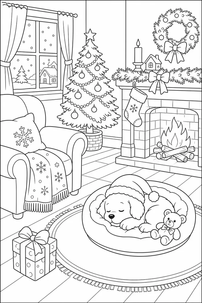 Easy Christmas Easy christmas habitat background coloring page