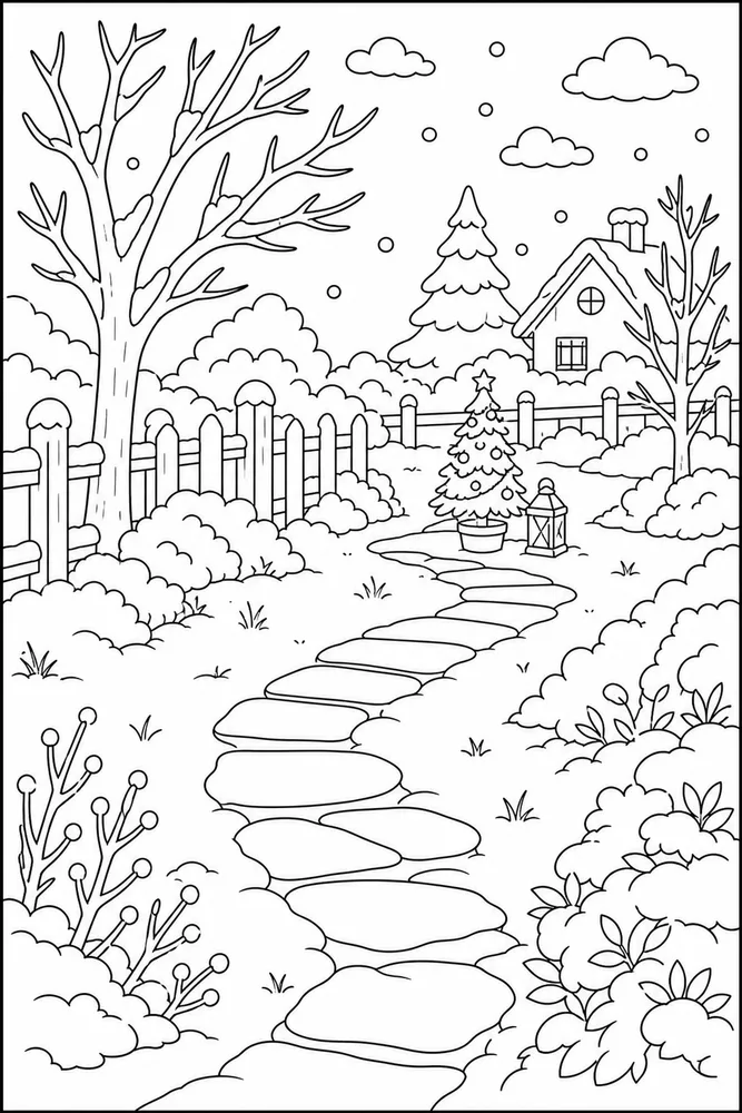 Easy Christmas Easy christmas outdoor path coloring page