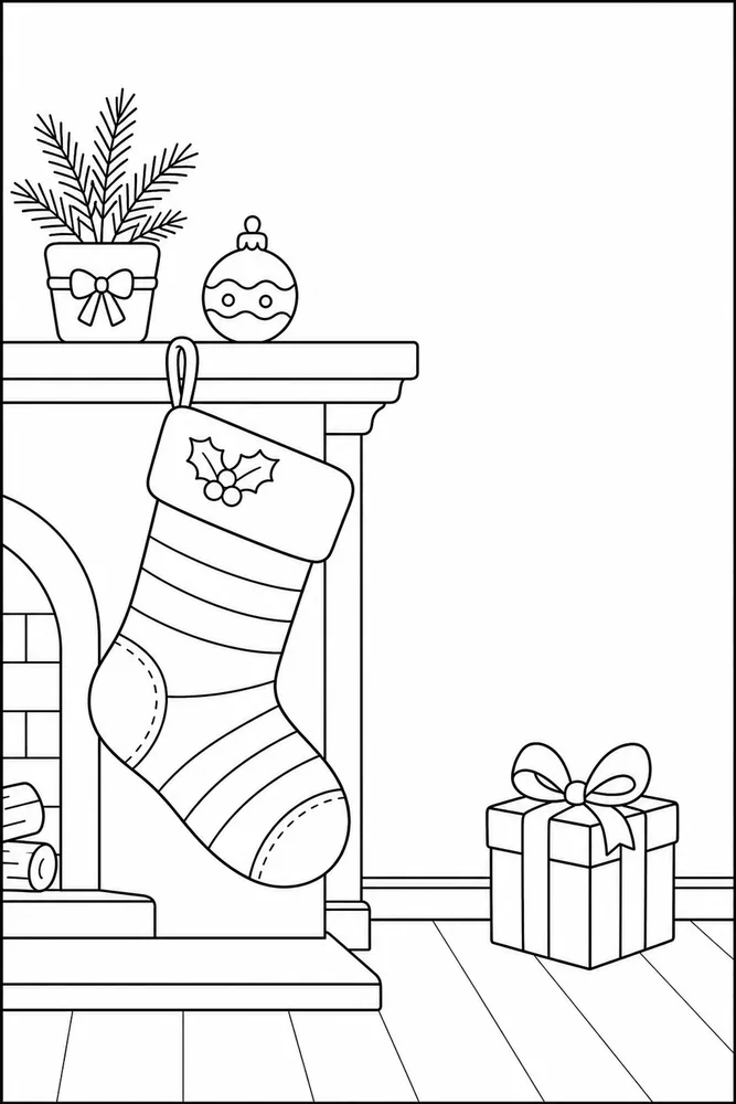 Easy Christmas Easy christmas simple scene coloring page