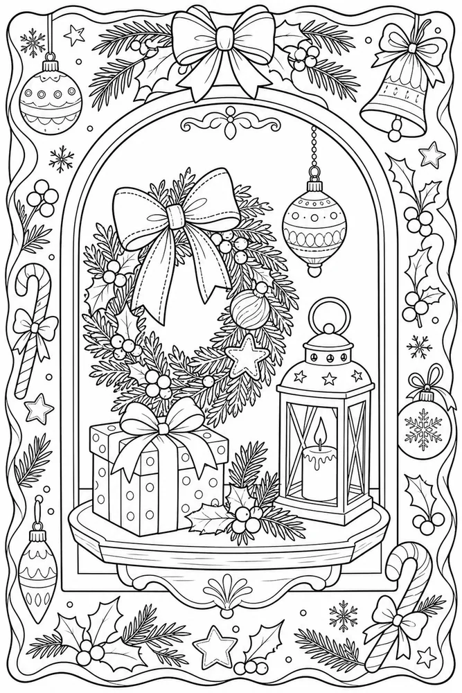 Merry Christmas Merry christmas decorative border coloring page