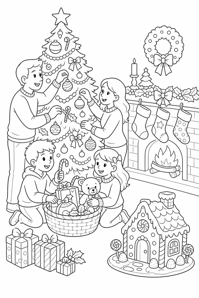 Merry Christmas Merry christmas family scene coloring page