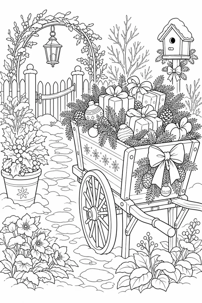 Merry Christmas Merry christmas garden setting coloring page