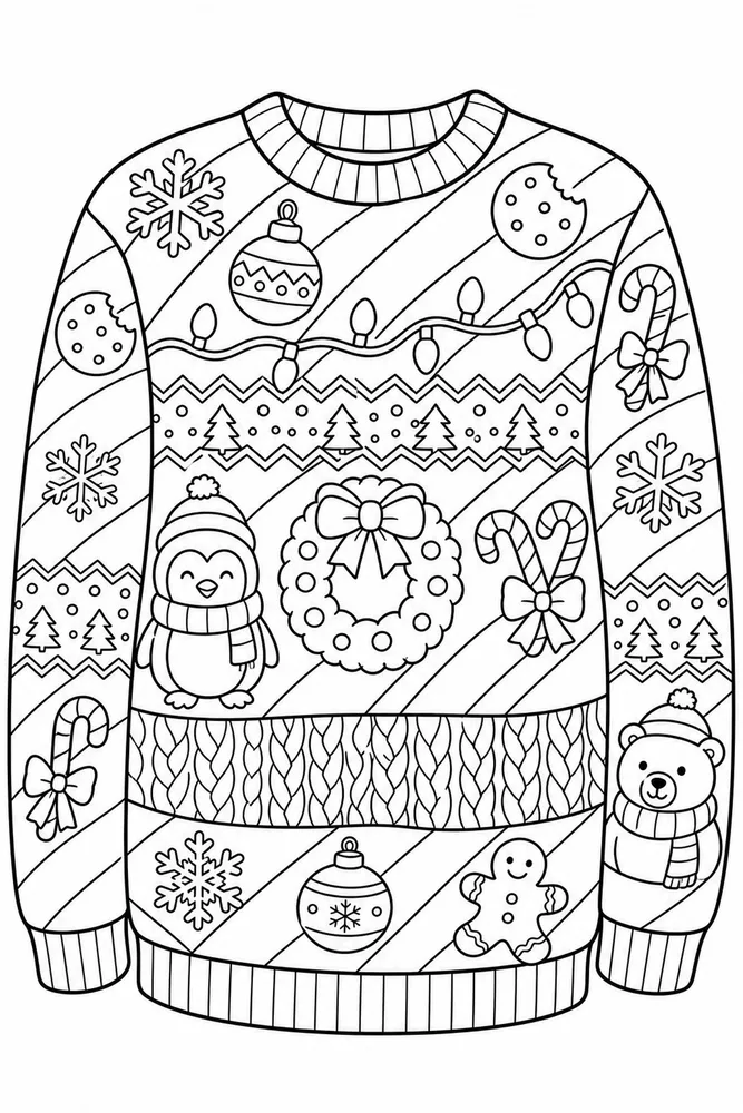 Ugly Christmas Sweater Candy Cane Stripe Sweater printable coloring page