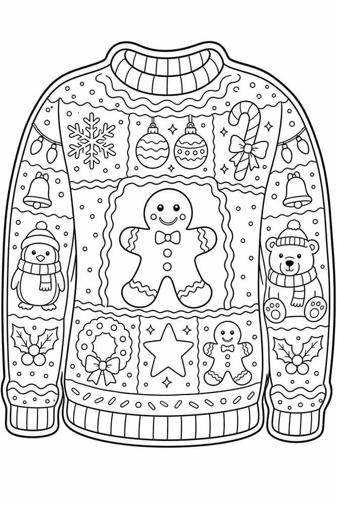 Ugly Christmas Sweater Gingerbread Cookie Sweater printable coloring page