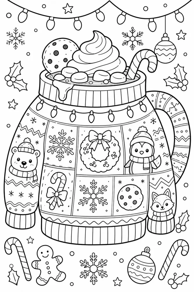 Ugly Christmas Sweater Hot Cocoa Mug Sweater printable coloring page