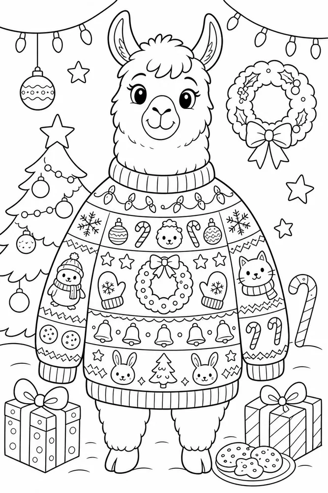 Ugly Christmas Sweater Llama Christmas Sweater Pattern printable coloring page