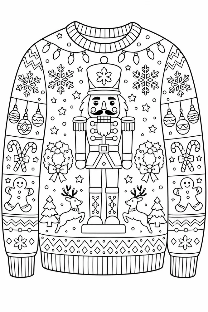 Ugly Christmas Sweater Nutcracker Sweater Motif printable coloring page