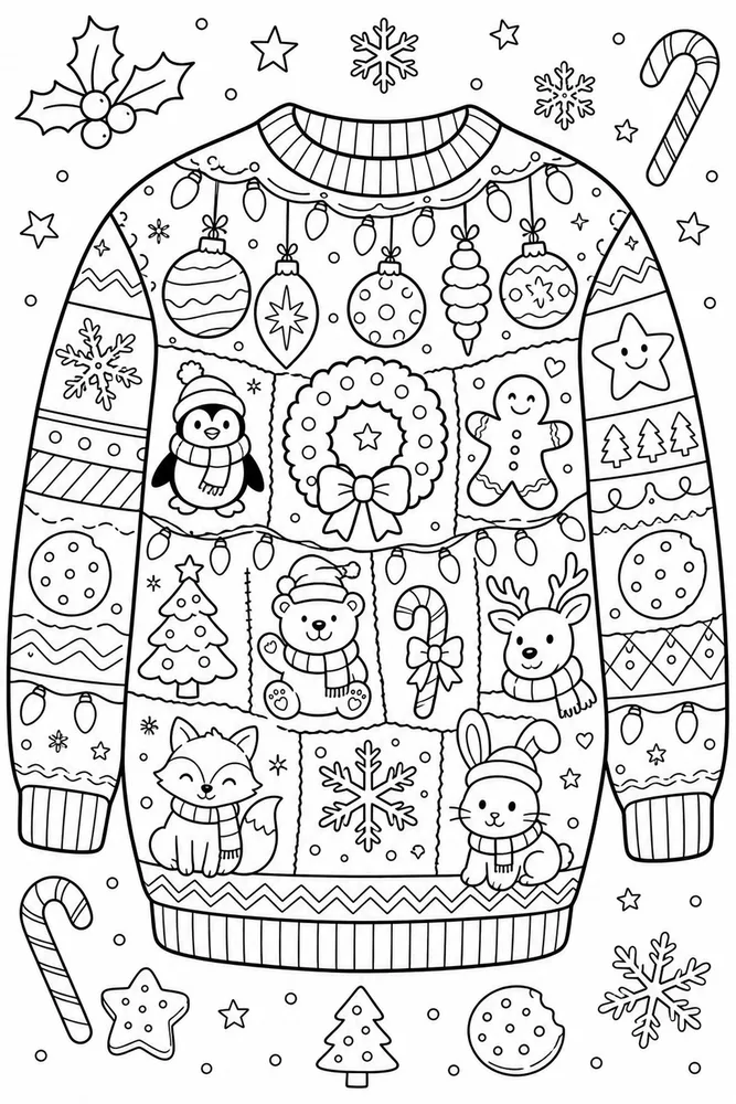 Ugly Christmas Sweater Ornament Overload Sweater printable coloring page