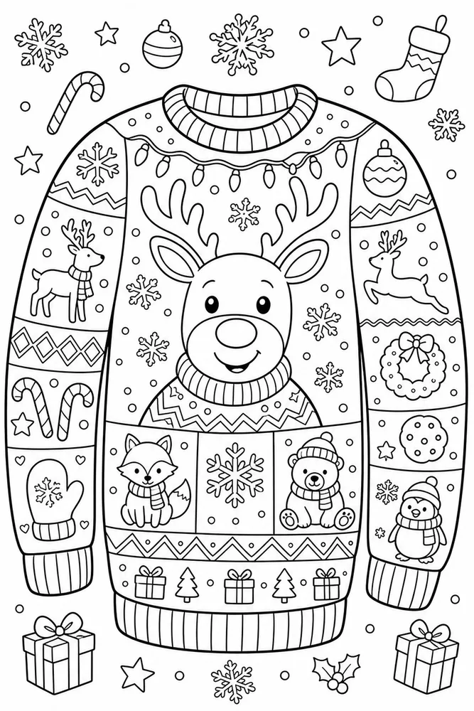 Ugly Christmas Sweater Reindeer Pattern Ugly Sweater printable coloring page