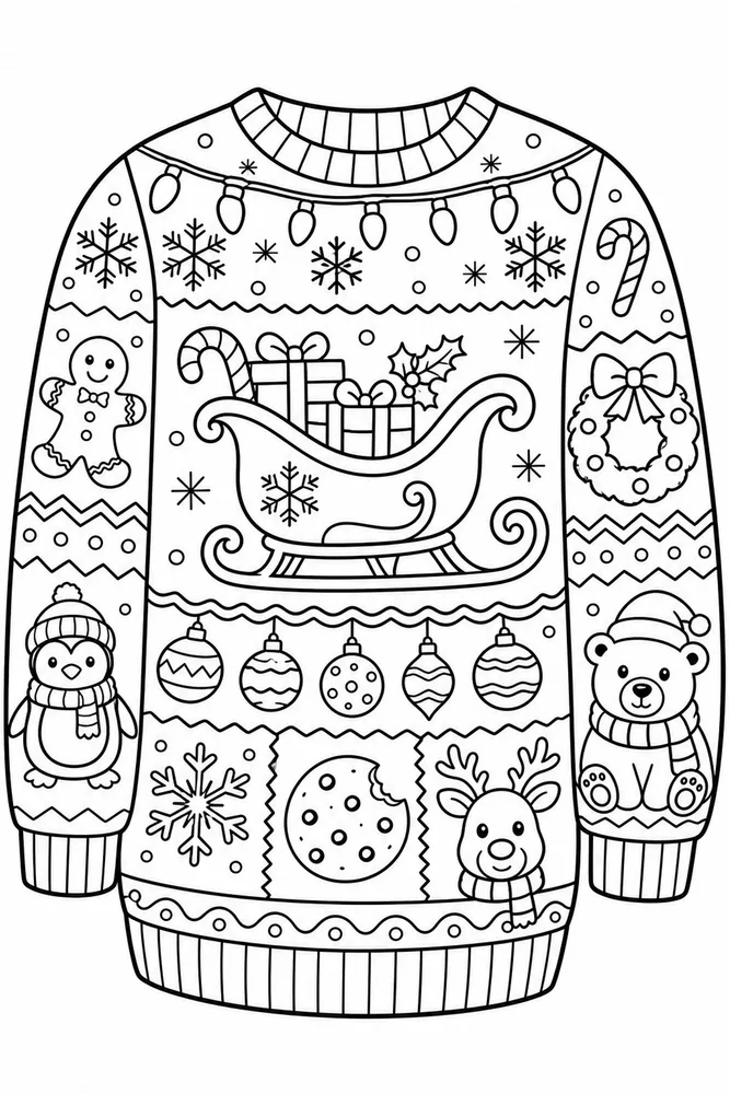 Ugly Christmas Sweater Sleigh Pattern Sweater printable coloring page