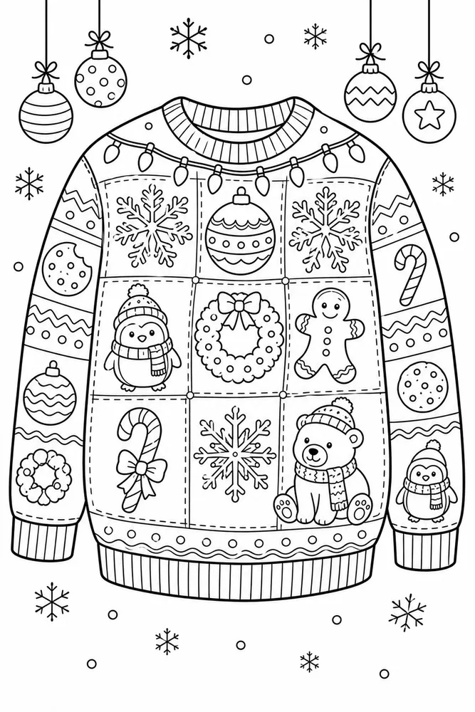 Ugly Christmas Sweater Snowflake Grid Sweater printable coloring page
