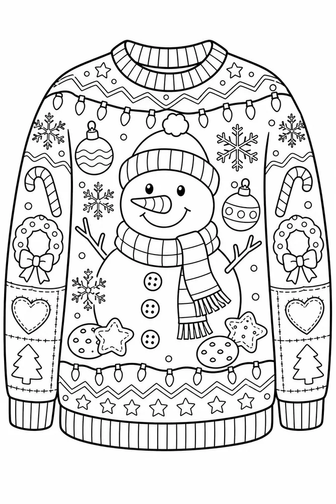 Ugly Christmas Sweater Snowman Pattern Ugly Sweater printable coloring page