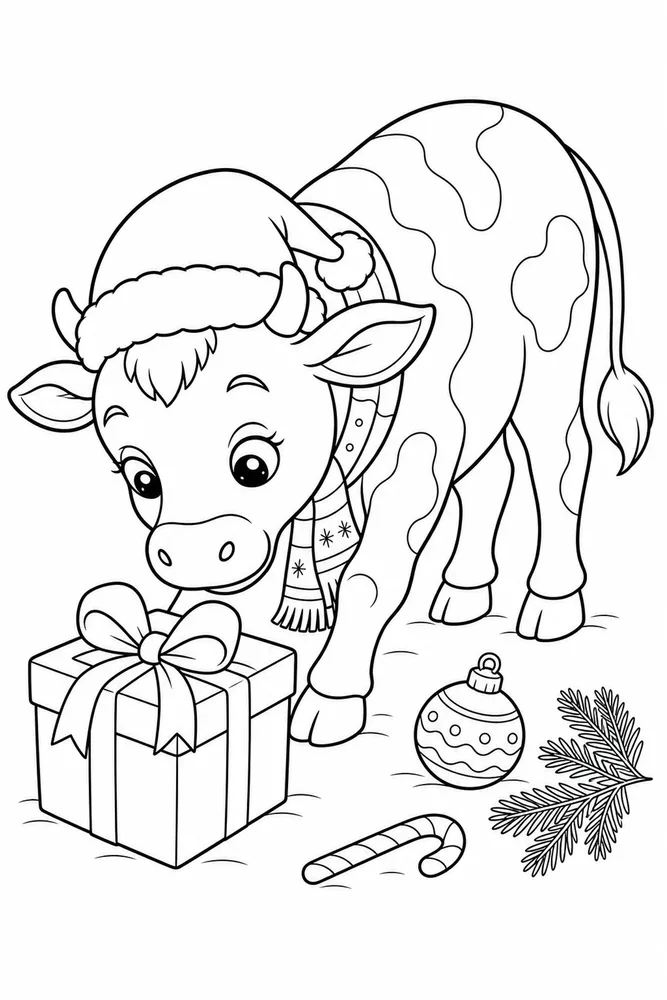 Christmas Cow Christmas cow activity scene coloring page