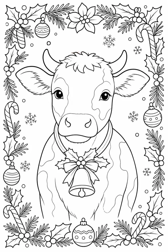Christmas Cow Christmas cow decorative border coloring page