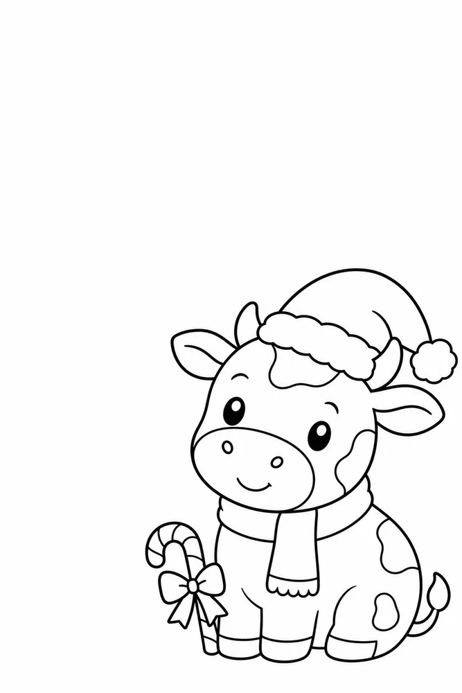 Christmas Cow Christmas cow easy beginner page coloring page