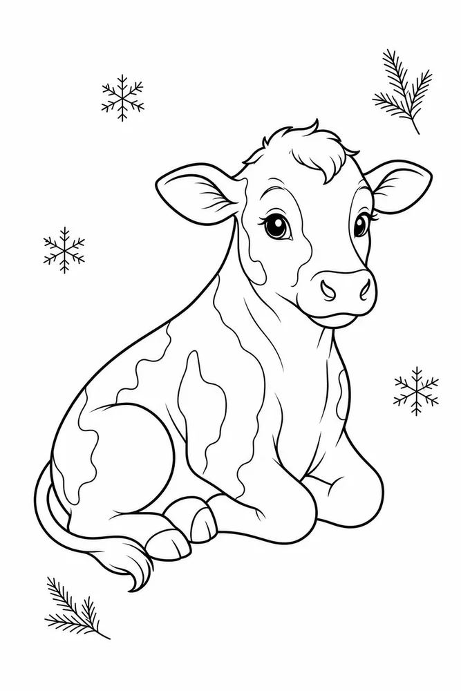 Christmas Cow Coloring Pages preview: Christmas Cow Christmas cow front portrait coloring page