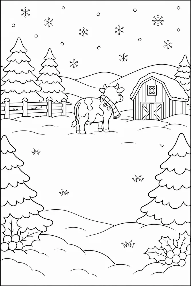Christmas Cow Christmas cow habitat background coloring page
