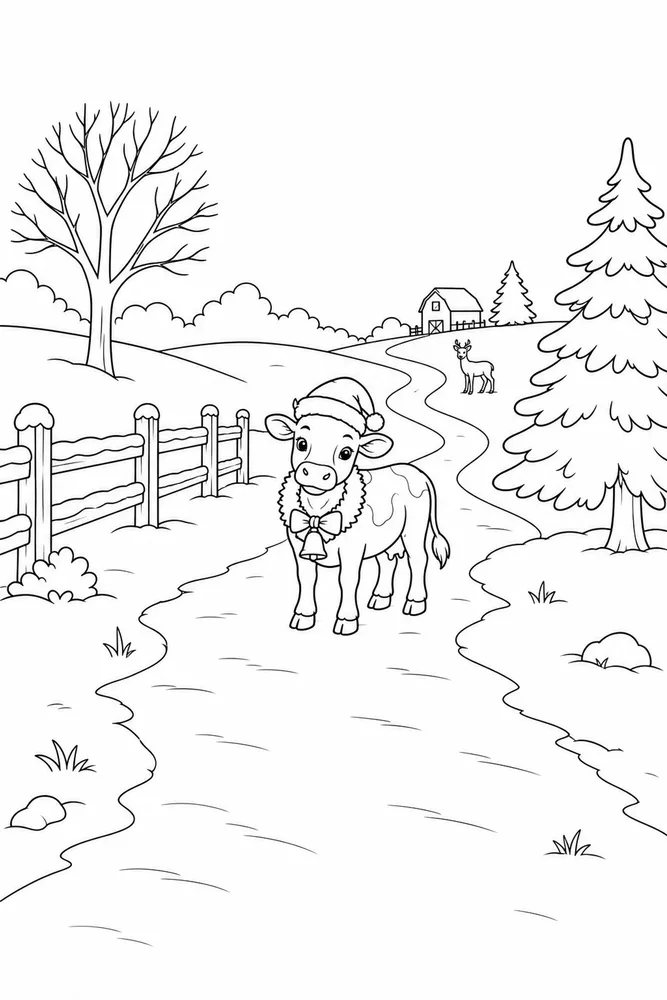 Christmas Cow Christmas cow outdoor path coloring page