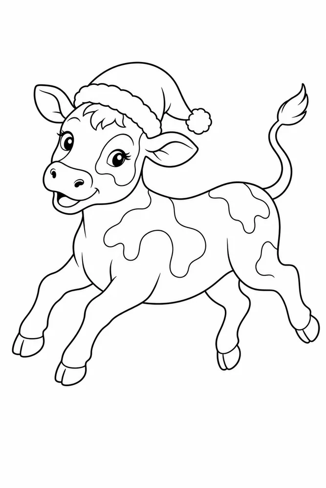 Christmas Cow Christmas cow playful pose coloring page