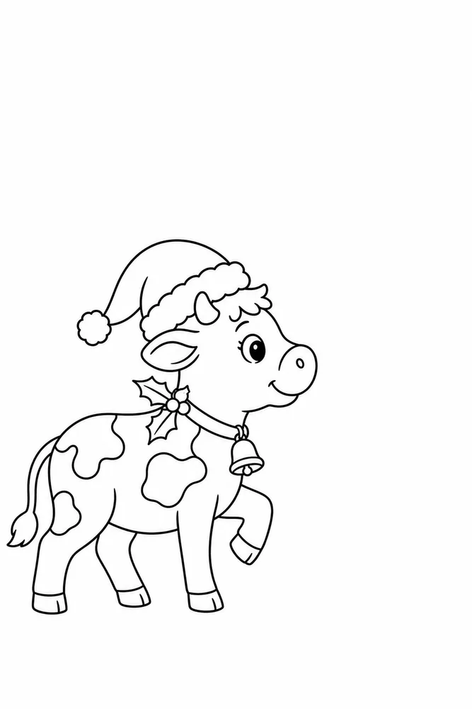Christmas Cow Christmas cow simple scene coloring page