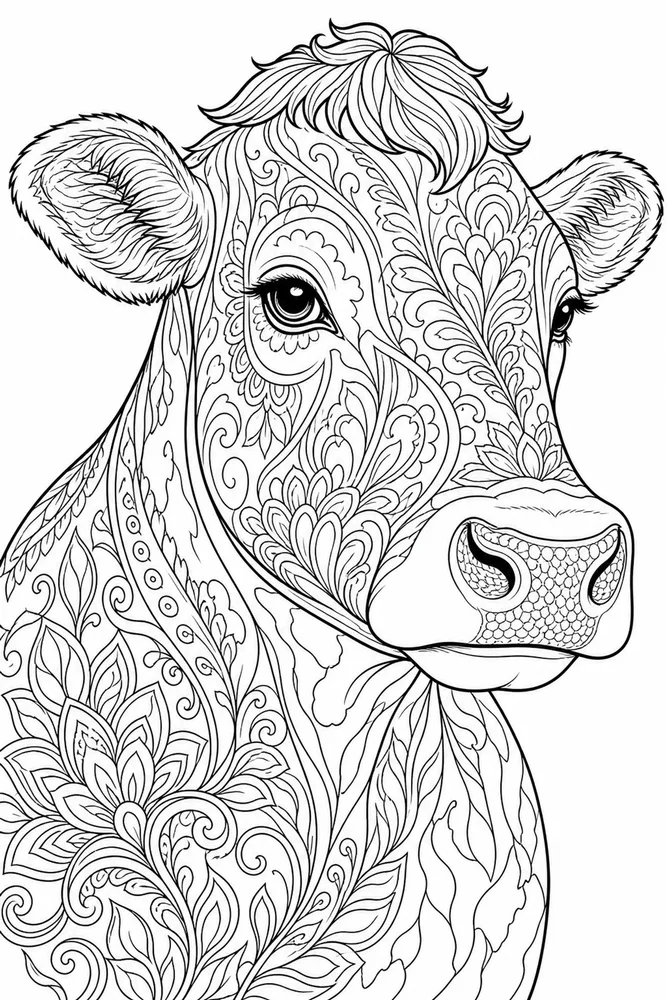 Cow for Adults Cow for adults close up detail coloring page