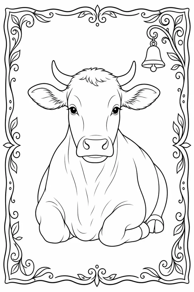 Cow for Adults Cow for adults decorative border coloring page