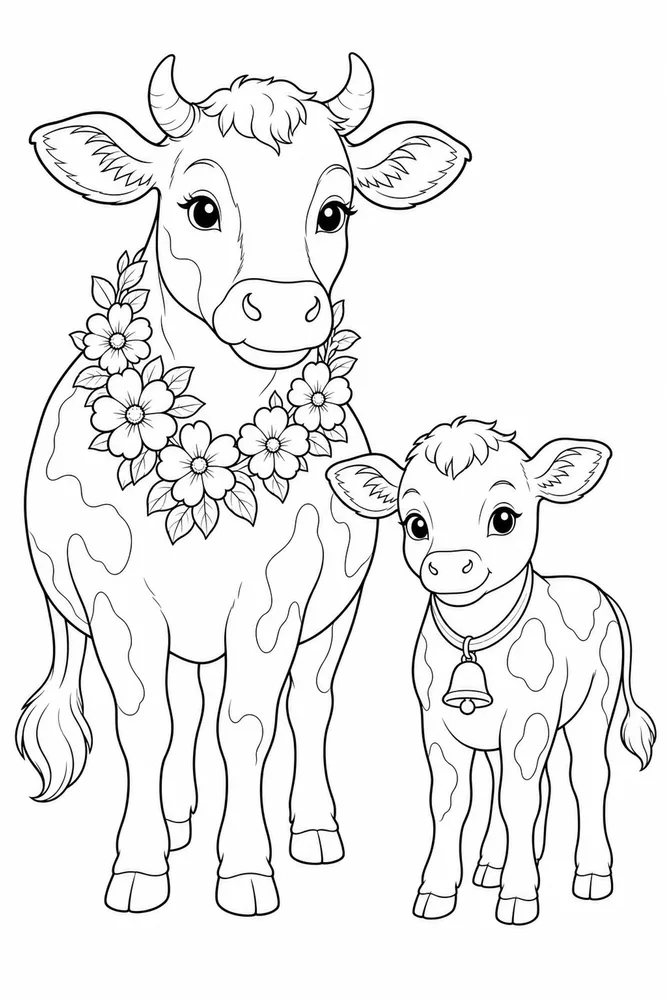 Cow for Adults Cow for adults family scene coloring page