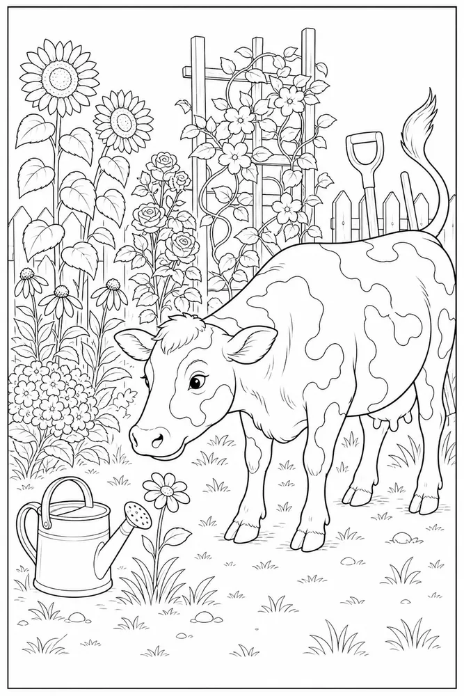 Cow Print Cow print garden setting coloring page