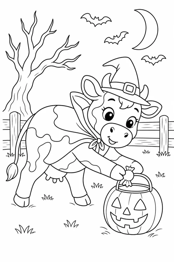 Halloween Cow Halloween cow activity scene coloring page