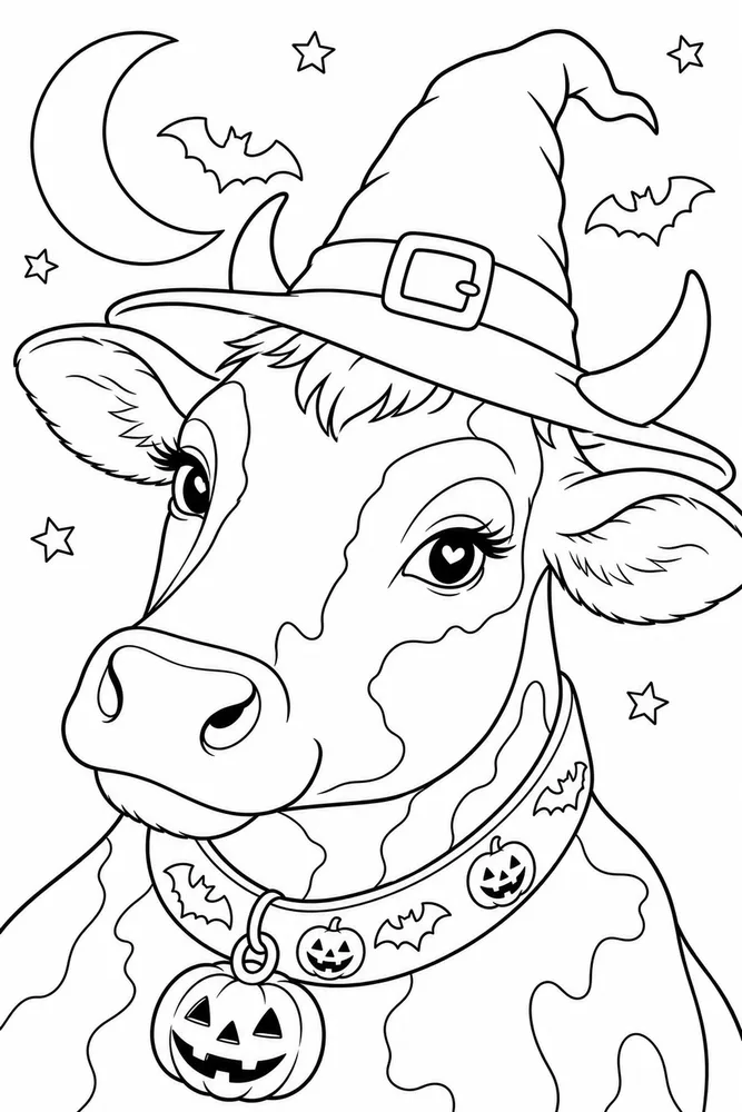 Halloween Cow Halloween cow close up detail coloring page