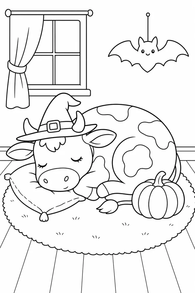 Halloween Cow Halloween cow cozy indoor moment coloring page