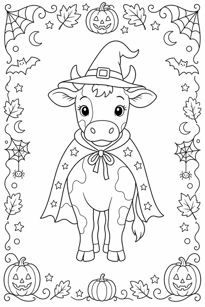 Halloween Cow Halloween cow decorative border coloring page