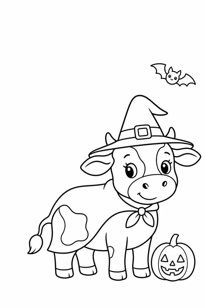 Halloween Cow Halloween cow easy beginner page coloring page