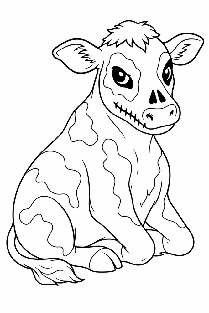 Halloween Cow Coloring Pages preview: Halloween Cow Halloween cow front portrait coloring page