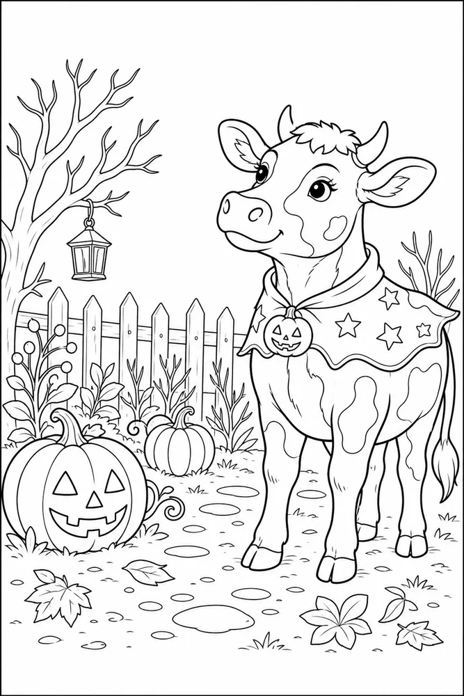 Halloween Cow Halloween cow garden setting coloring page