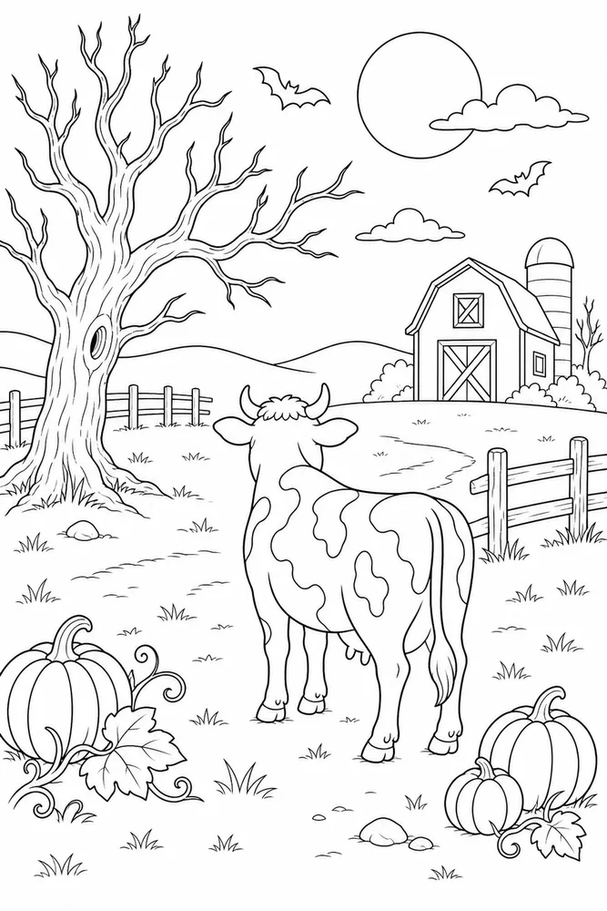 Halloween Cow Halloween cow habitat background coloring page