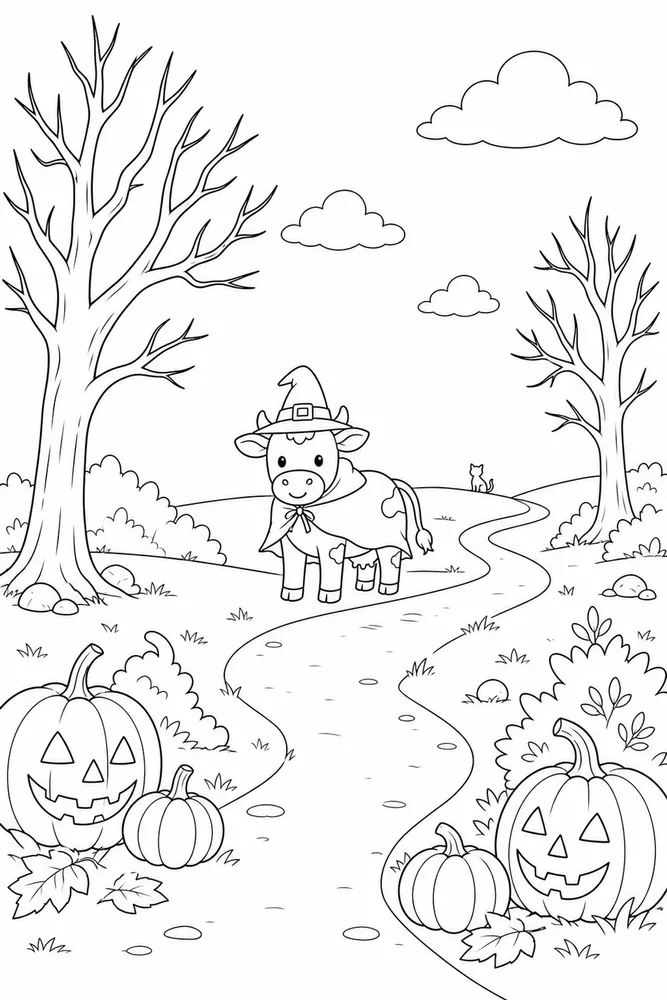 Halloween Cow Halloween cow outdoor path coloring page