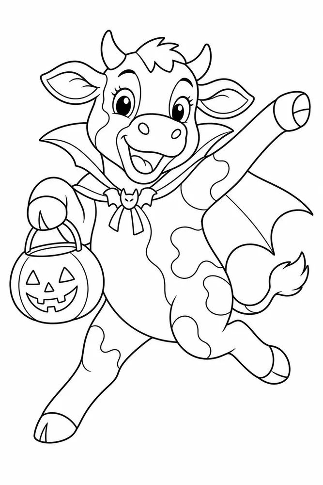 Halloween Cow Halloween cow playful pose coloring page