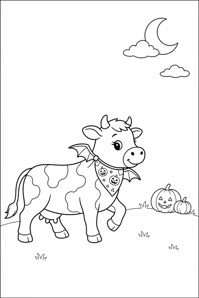 Halloween Cow Halloween cow simple scene coloring page