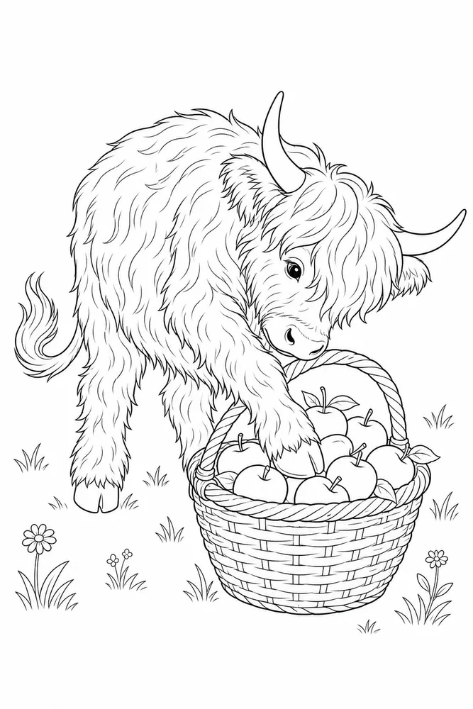 Highland Cow Highland cow activity scene coloring page