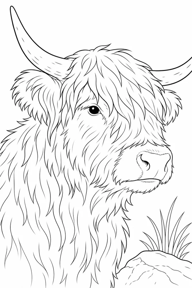 Highland Cow Highland cow close up detail coloring page
